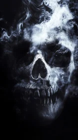 Smoky skull apparition emerging from dark void.