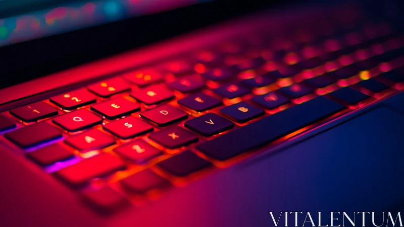 Backlit laptop keyboard glows with vivid neon gradient light
