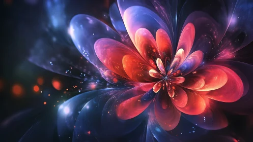 Fractal light blossom radiates translucent neon petals.