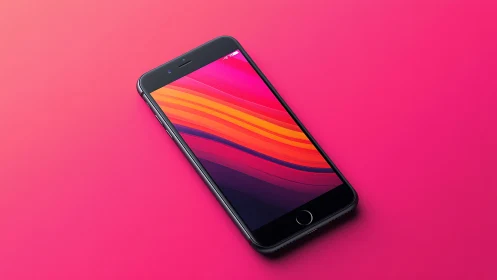 Black smartphone on pink background with diagonal gradient display.