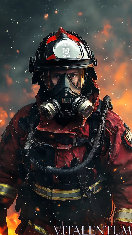 Firefighter Portrait in Intense Inferno Scene