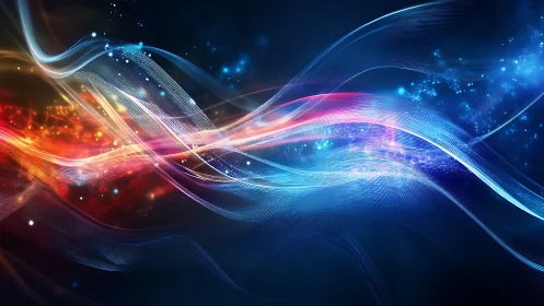 Colorful energy waves flow across deep luminous space field