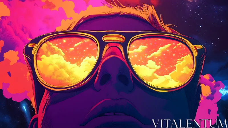 Dreamy neon glasses reveal glowing clouds of imagination