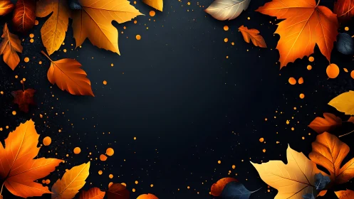 Autumn foliage frame surrounds dark textured background