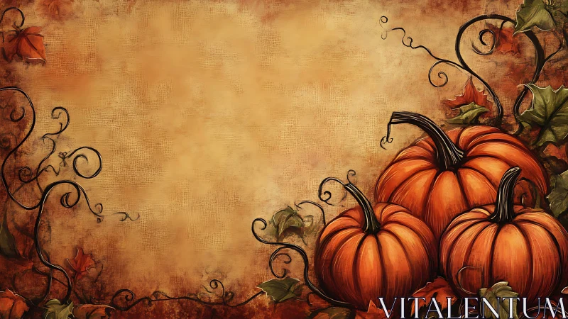 Pumpkin still life decorates textured autumn background