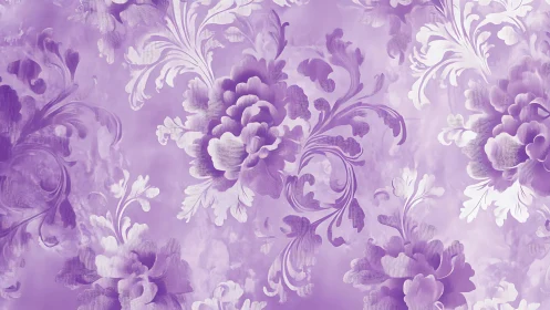 Purple floral damask pattern with layered botanical motifs and ornamental scrollwork.