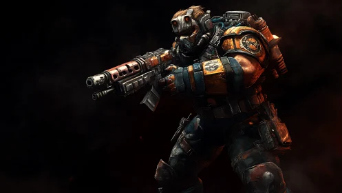 Armored exosuit shock trooper with modular plasma rifle.