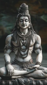 Sculpted Shiva in meditative lotus pose rendered with photoreal detail