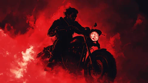 Crimson storm clouds surrender as a lone biker cuts through