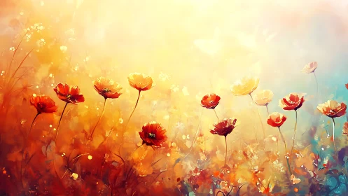 Golden Reverie: Wildflowers Ablaze in Luminous Haze.
