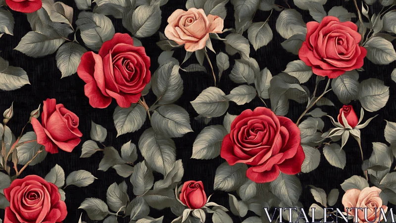 Crimson Roses Dance Through Silvered Garden Shadows.