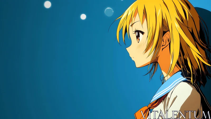 Quiet blonde dreamer listens to the gentle blue afternoon