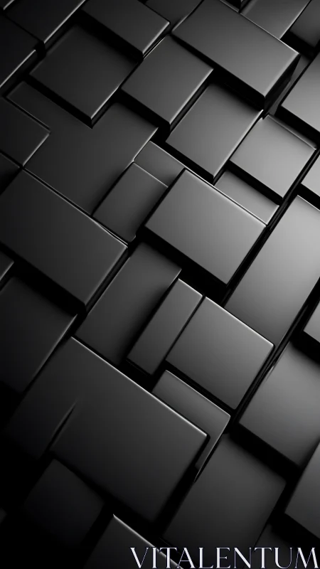 Midnight geometric blocks glide in sleek metallic silence.