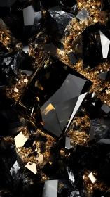 Black reflective crystals with embedded golden fragments.
