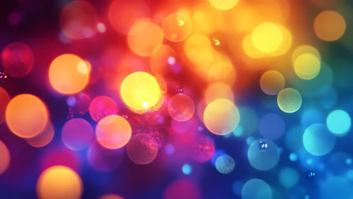 Vibrant bokeh orbs glow in saturated rainbow spectrum.