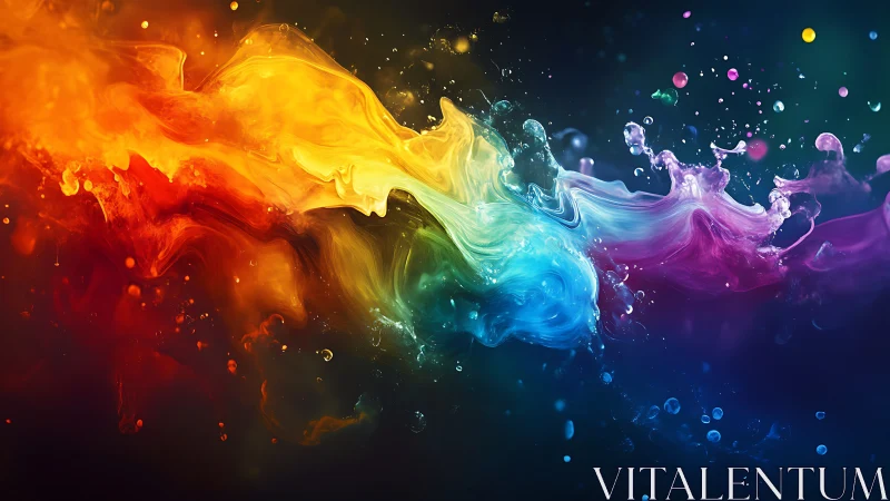 Colorful liquid rainbow drifting through a dark dreamscape.