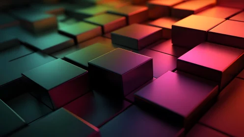 Abstract 3D Cubes in Colorful Gradient Lighting, Modern Digital Art.