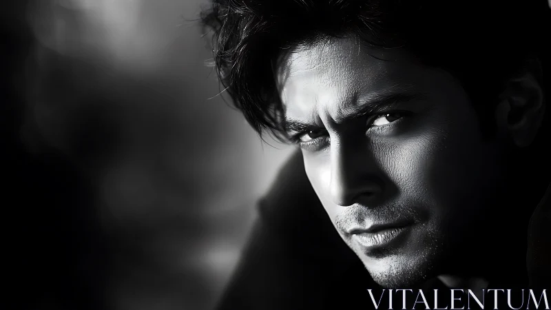 Intense male portrait in high-contrast monochrome light