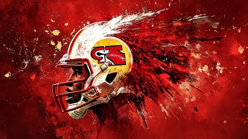 Digital profile of football helmet with red abstract burst.