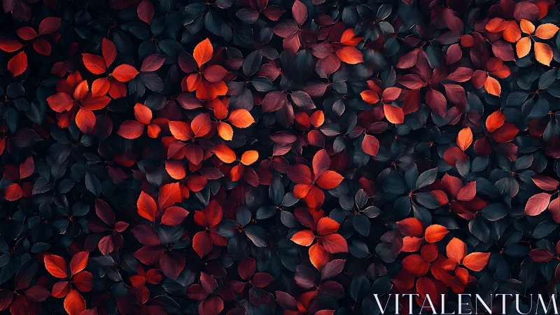 Crimson foliage pattern contrasts deep shadowed leaves.