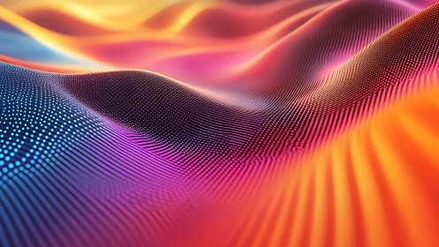 Neon data dunes ripple across a glowing chromatic horizon.