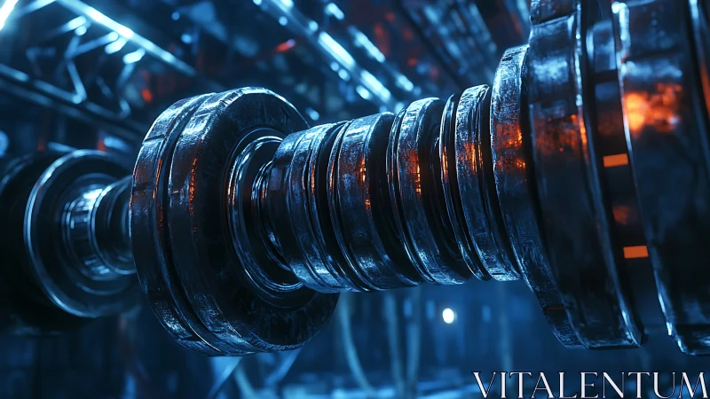 Rotating cybernetic shaft renders industrial depth and tension