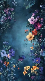 Floral Composition on Deep Blue Background.