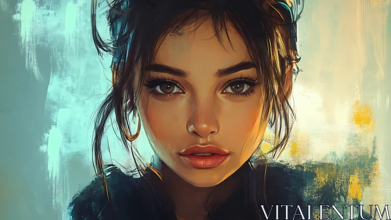 Digital portrait depicts frontal view of young woman