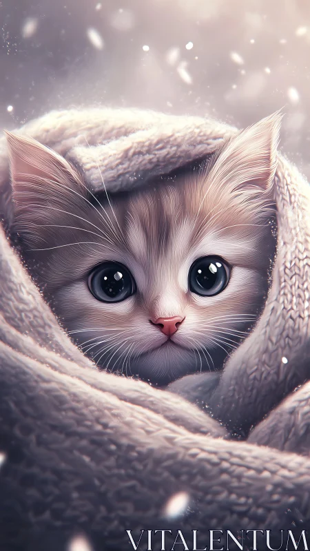 Cozy Kitten Wrapped in Winter Knit Embraces Snow