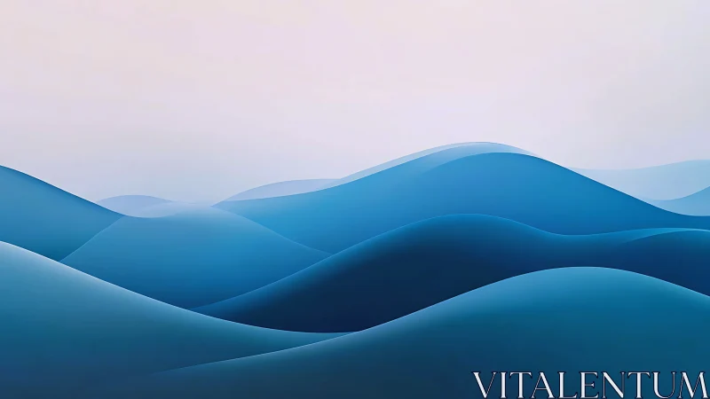 Blue glass dunes quietly roll beneath a weightless dawn sky