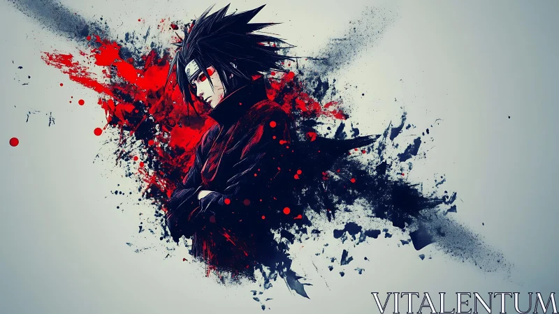 Dynamic anime warrior in splattered chromatic vector field.