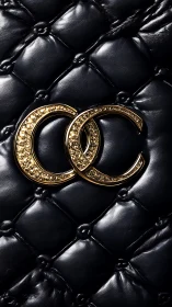 Quilted black leather macro with gold dual‑C jeweled hardware