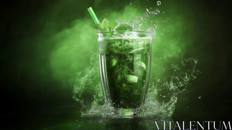 Carbonated Mint Beverage with Dynamic Splash Photography