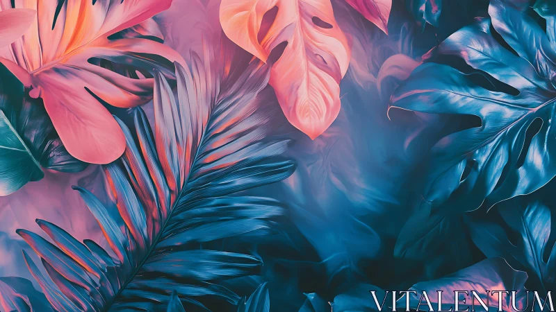 Neon tropical foliage pulses with electric cyan magenta glow.