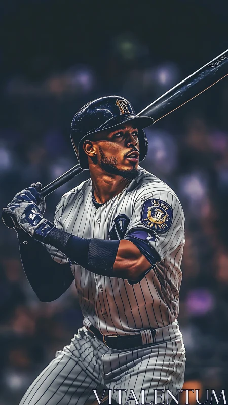 Powerful baseball batter waits in dramatic stadium lighting