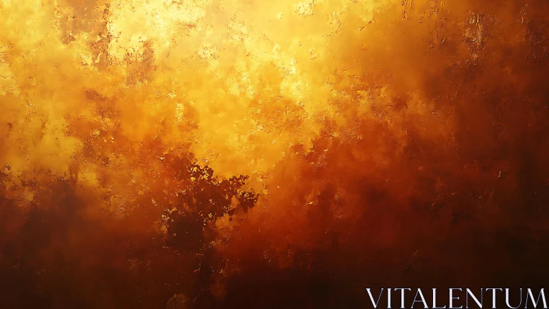 Fiery Abstract Landscape Painting with Warm Golden and Orange Tones.