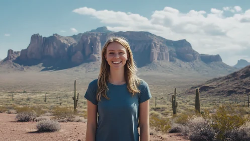 Bright smile welcomes the wide open desert mountain horizon