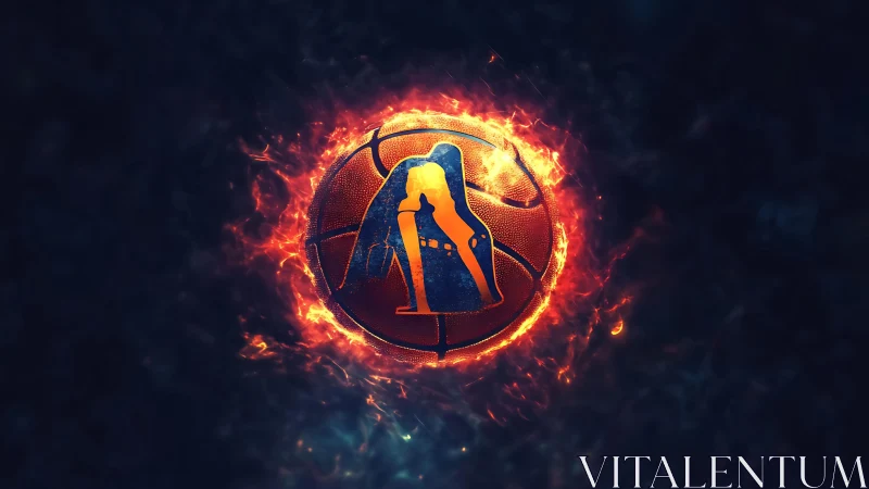 Inferno court emblem blazing from a cosmic basketball.