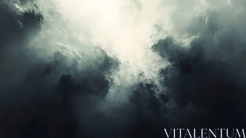 Digital painting of luminous void within storm-swept abstraction.