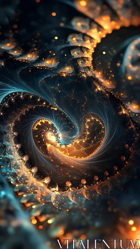 Glowing Cosmic Spiral of Starlit Embers and Deep Sea Blues.