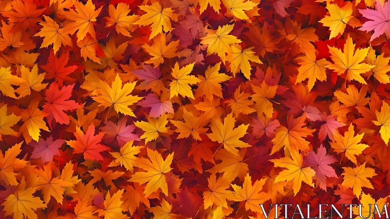 Overlapping maple leaves display dense autumn color gradient