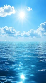 Sunlit open water surface extends beneath clear midday sky