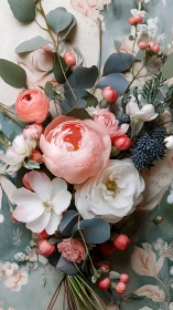 Pink Peonies and White Ranunculus Floral Arrangement.