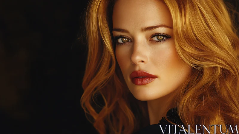 Portrait of woman with red hair and neutral expression.