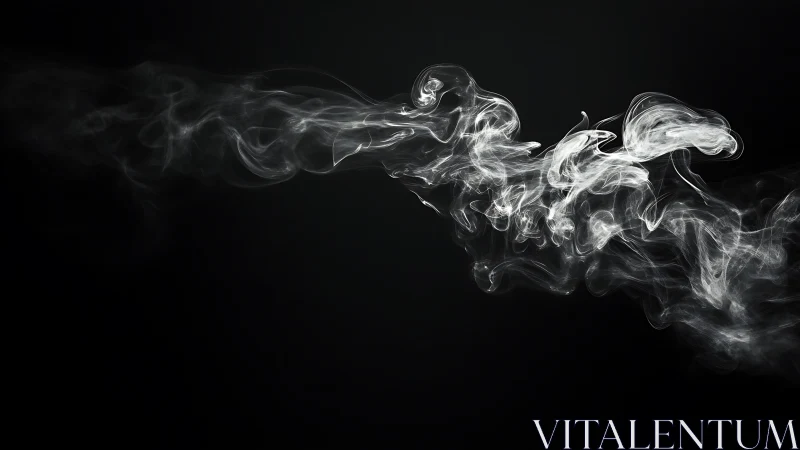 White smoke trail swirling across deep black background.