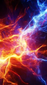 Electric fire and ice energy clash on dark abstract field.
