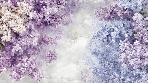 Luminous lilac clusters with blue and white transitions in soft focus.