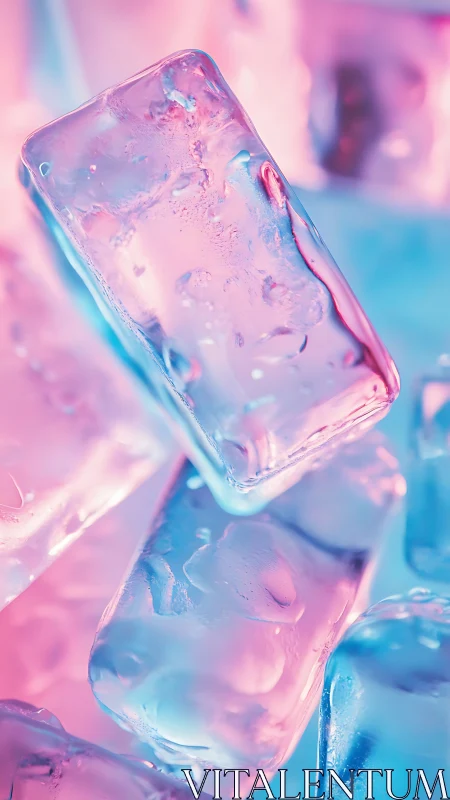 Colored gel-lit ice cubes show refractive surfaces and bokeh
