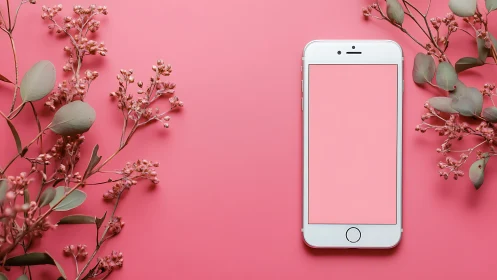 White iPhone displaying minimalist monochromatic interface against saturated pink background
