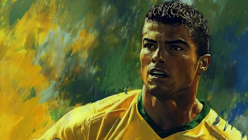 Brushstroked striker charges forward through molten color